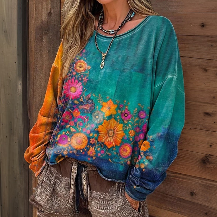 【Coton Et Lin】Blouse Décontractée À Imprimé Floral