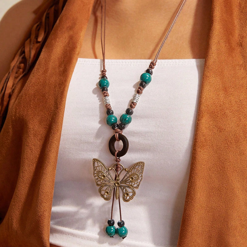 Collier Papillon Ethnique Vintage