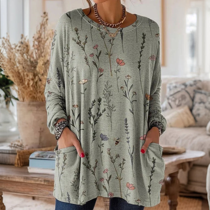 【Coton Et Lin】Blouse Décontractée À Imprimé Floral