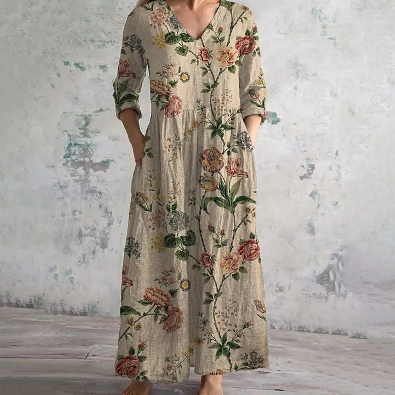 【Manches Longues】Robe Vintage À Imprimé Floral