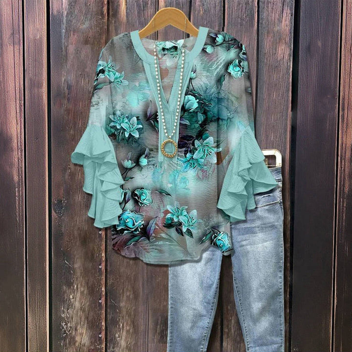 【Coton Et Lin】Blouse Décontractée À Imprimé Floral