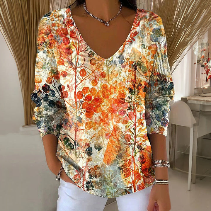 【Coton Et Lin】Blouse Décontractée À Imprimé Floral