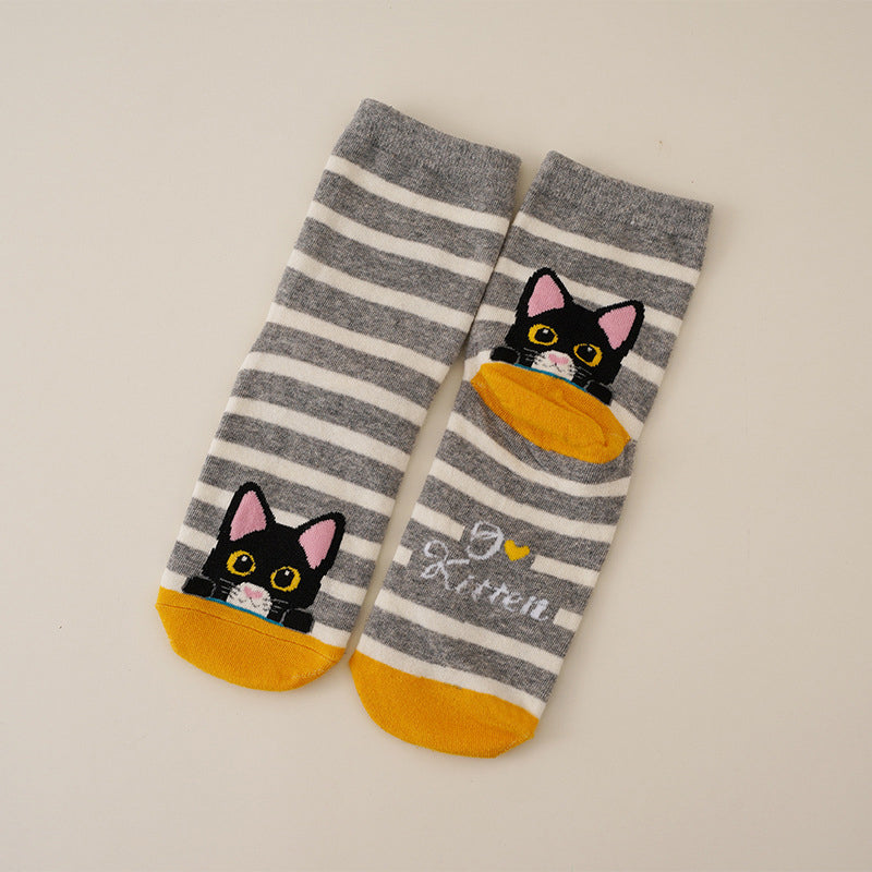 Chaussettes À Imprimé Chat De Dessin Animé