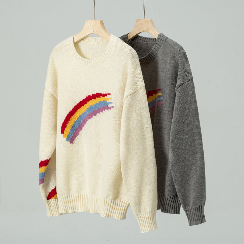 Pull En Tricot Arc-En-Ciel Décontracté