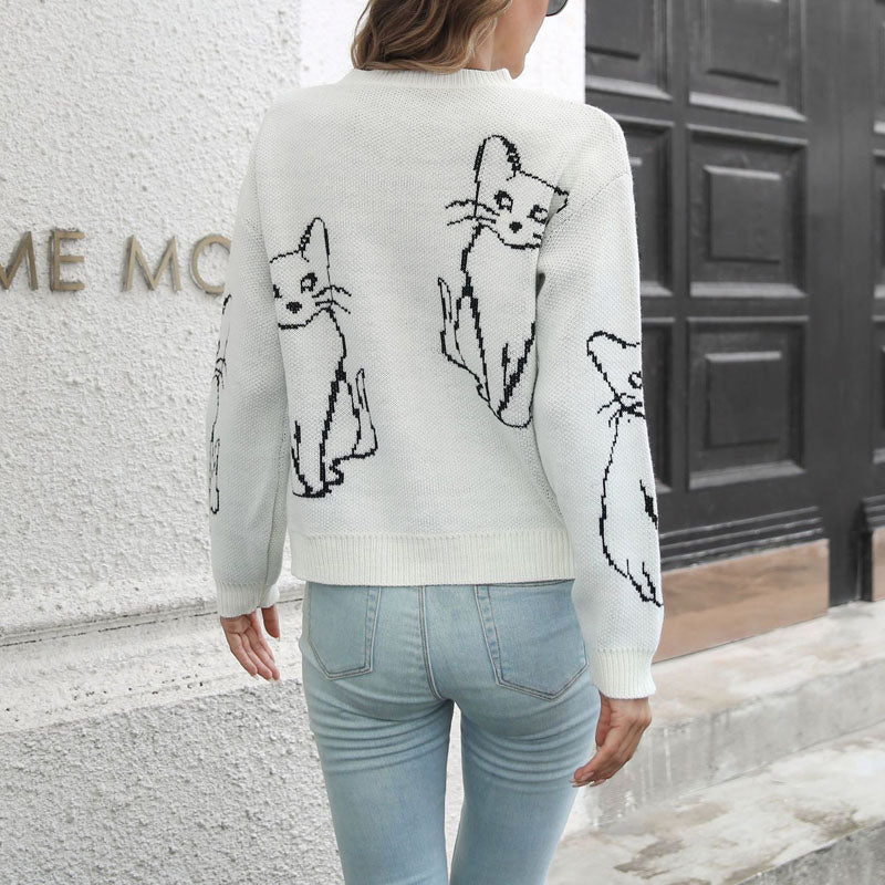 Pull En Tricot À Imprimé Chat – Anne Sylvie