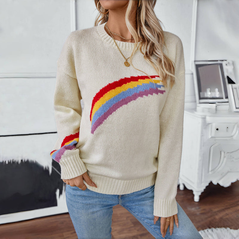 Pull En Tricot Arc-En-Ciel Décontracté