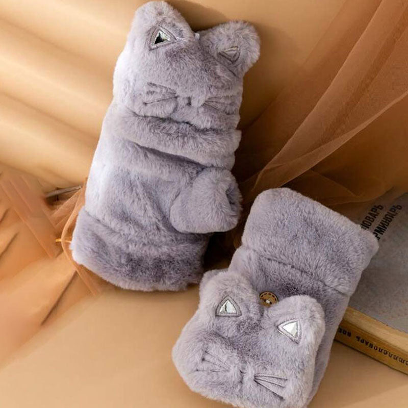 Gants En Peluche Chat De Dessin Animé