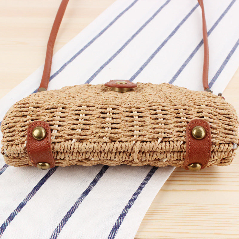 Sac Vintage En Paille Demi-Ronde