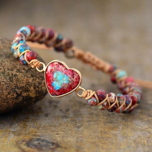 Bracelet Fait Main Coeur En Pierre Naturelle